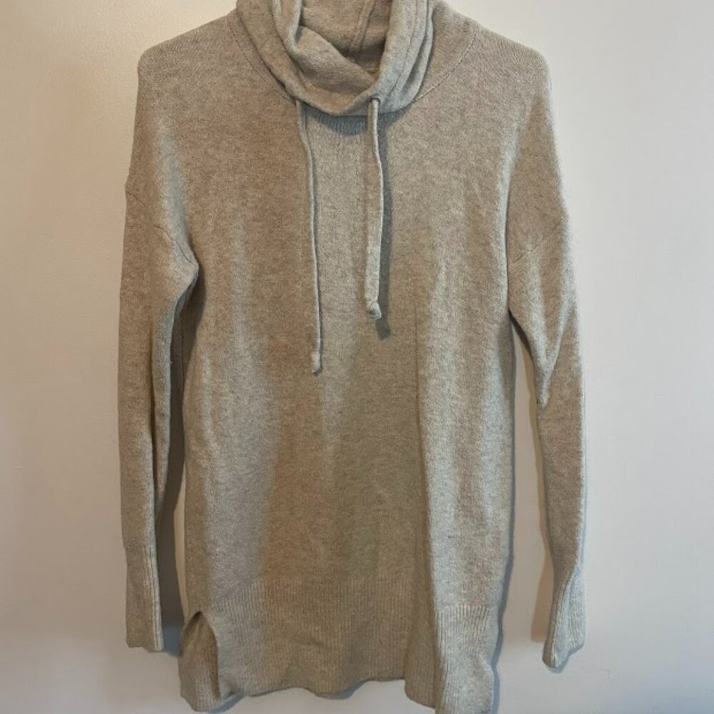 Kaisley Small Drawstring Cowl Neck Pullover Sweater with Notched Sides